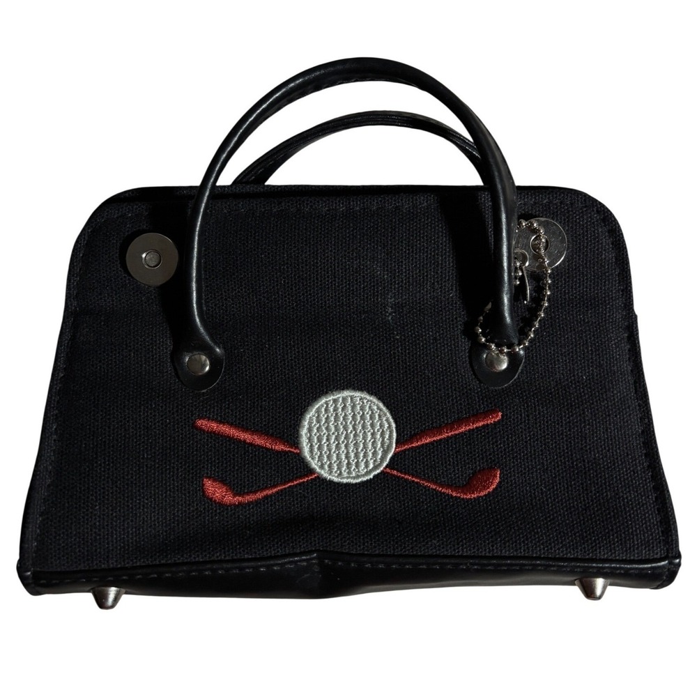 SAX Black Canvas Mini Handbag Golf‎ Ball Clubs Embroidery Gingham Lining Bag
